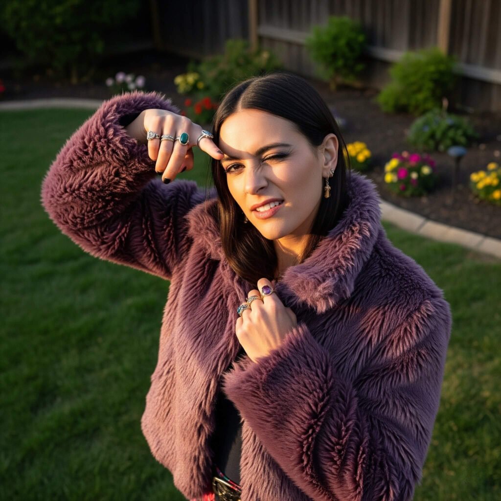 Mob Wife Aesthetic: Woman in Faux Fur Jacket & Rings,