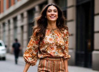 Print-on-Print Done Right: 7 Outfit Ideas That Actually Work Woman in mixed prints on city street.