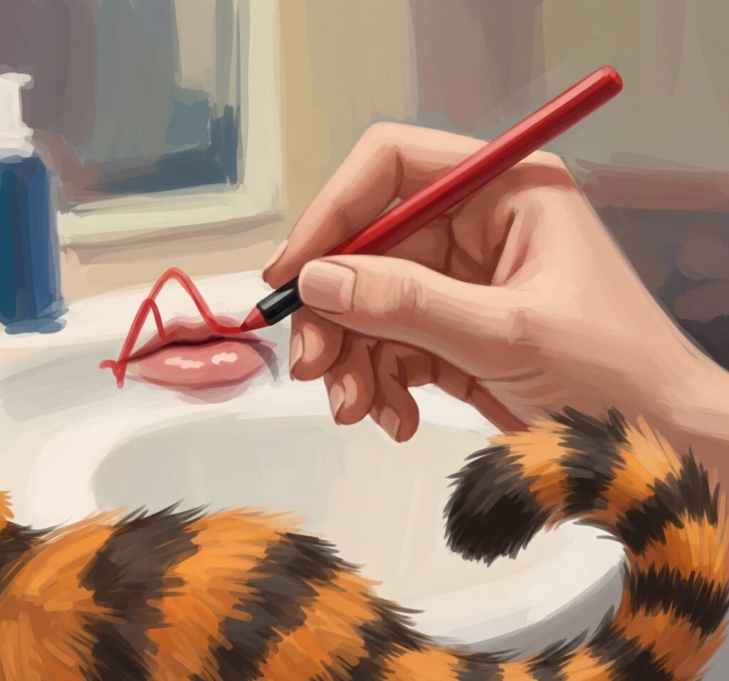 mpressionistic digital painting of a hand holding a lip liner and drawing a wobbly line