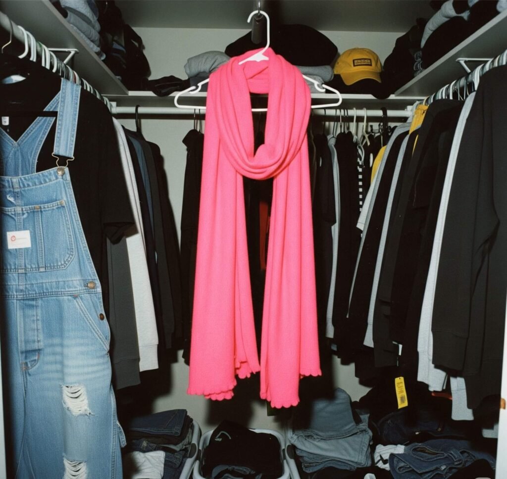 Messy Closet with Pink Scarf | Vintage 90s Polaroid Style