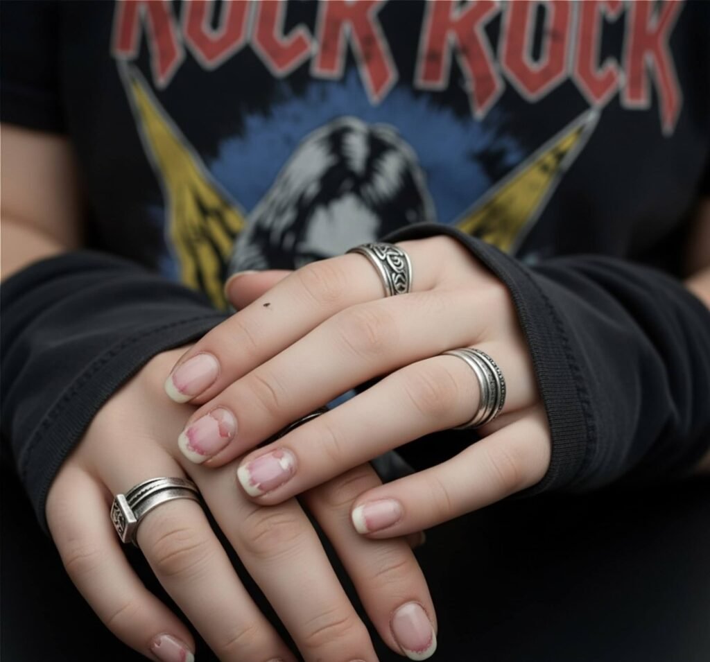 Gen Z Aesthetic: Chipped Nail Polish & Band Tees