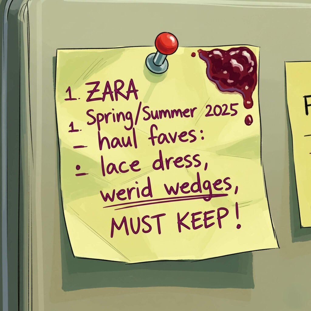 ZARA haul list on sticky note