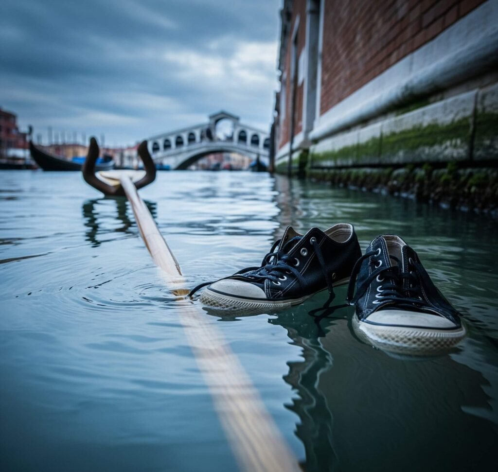 Drenched Sneakers and Gondola Paddle in Venice Canal