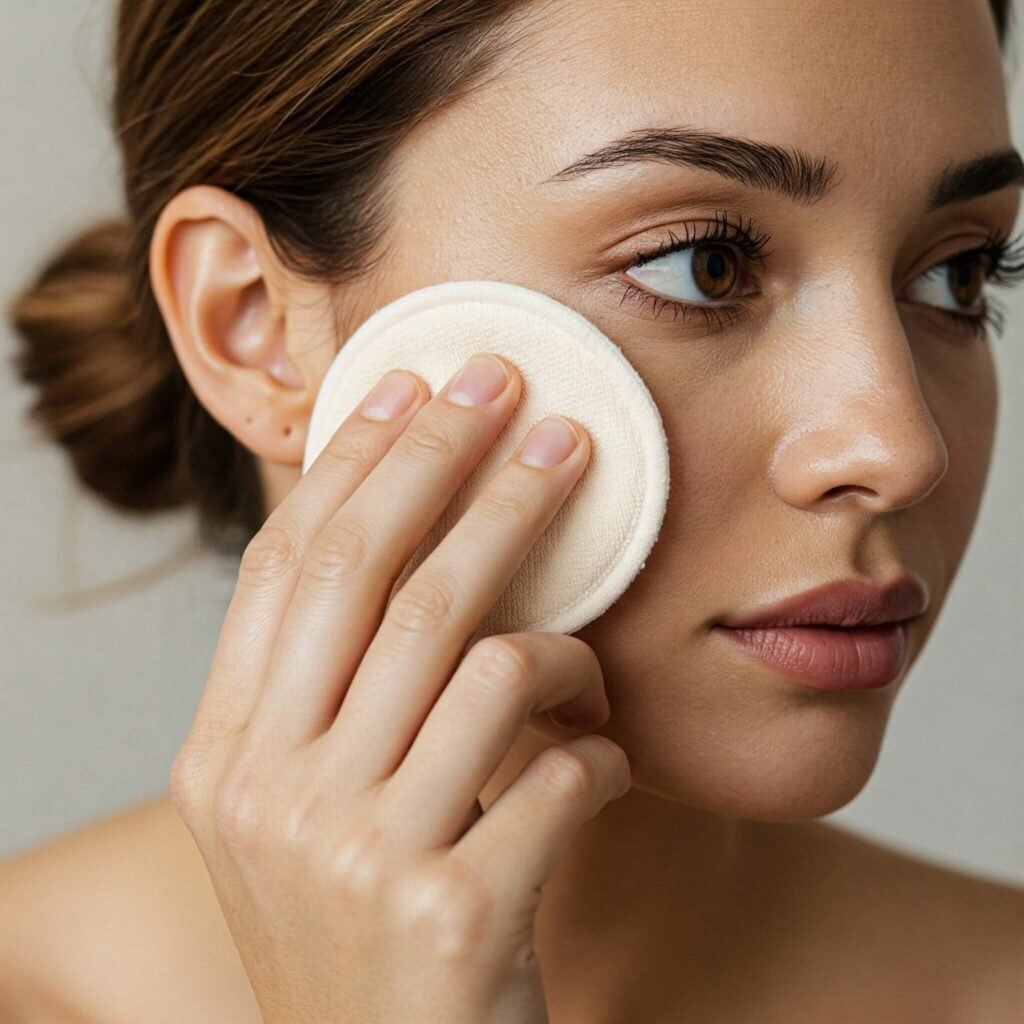 Person using a reusable cotton round for makeup removal