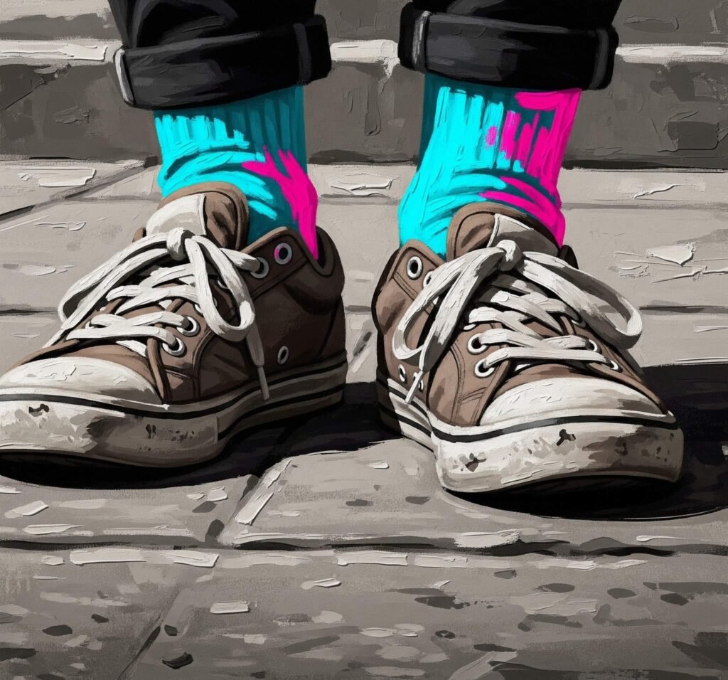 Neon Blue and Pink Socks with Sneakers | Impressionistic Digital Painting