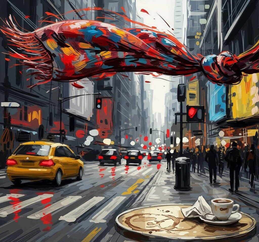 Wild City Street: Scarf Flapping, Coffee Stains
