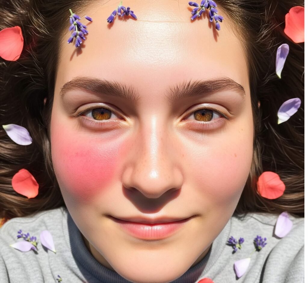 Cautiously optimistic selfie of a face with one cheek red from retinol,