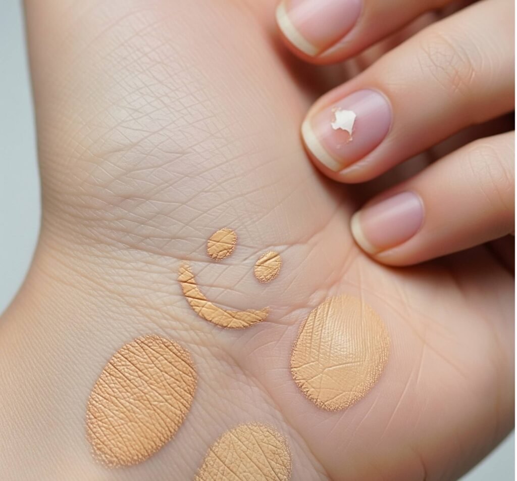 Foundation Swatches on Wrist with Smiley Face