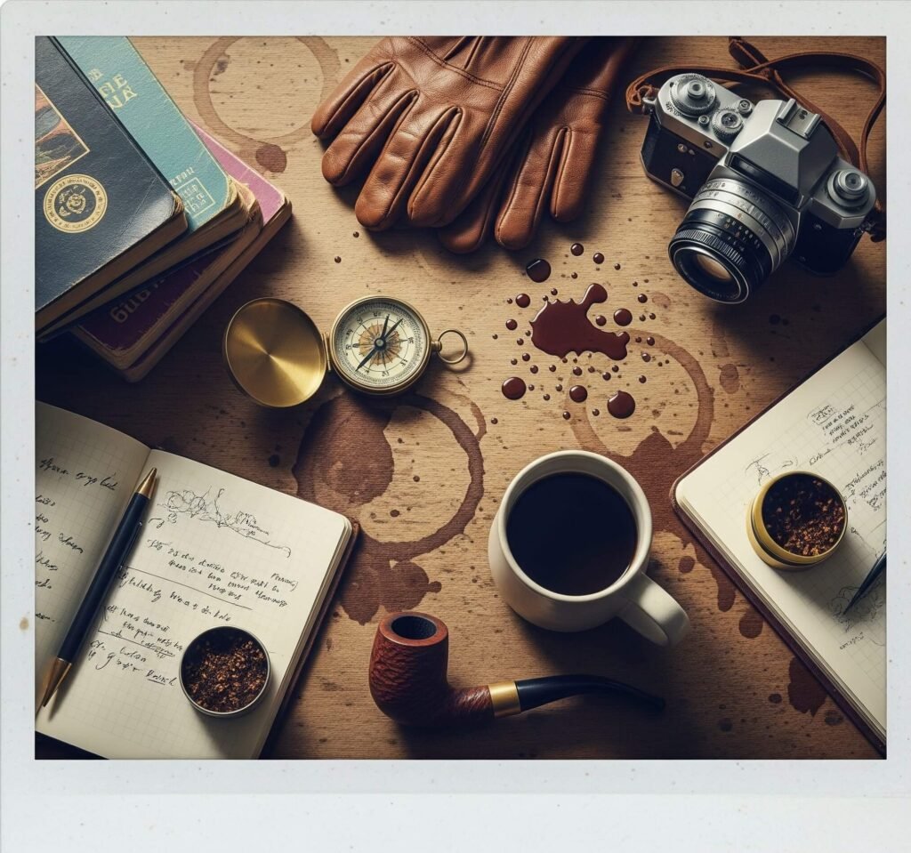Vintage Flat Lay with Coffee Stained Desk