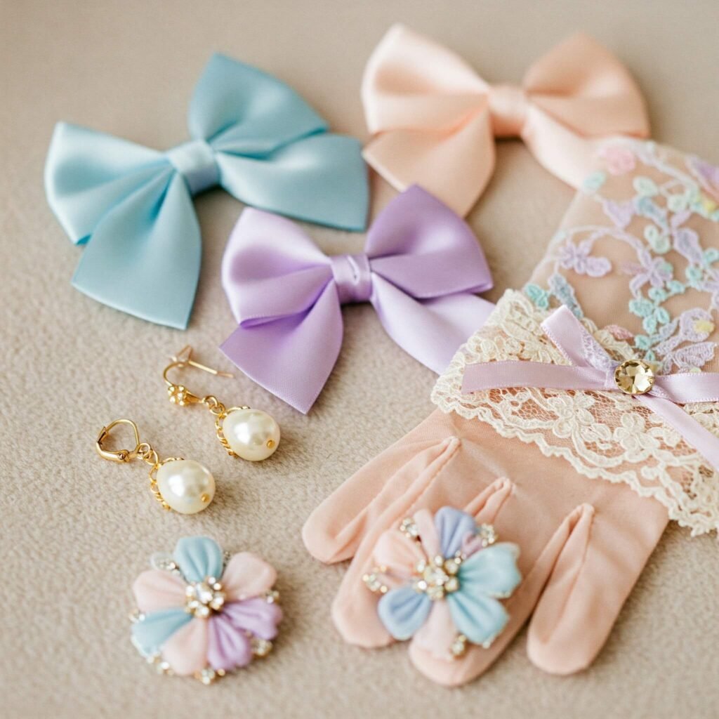 Coquette aesthetic accessories close-up
