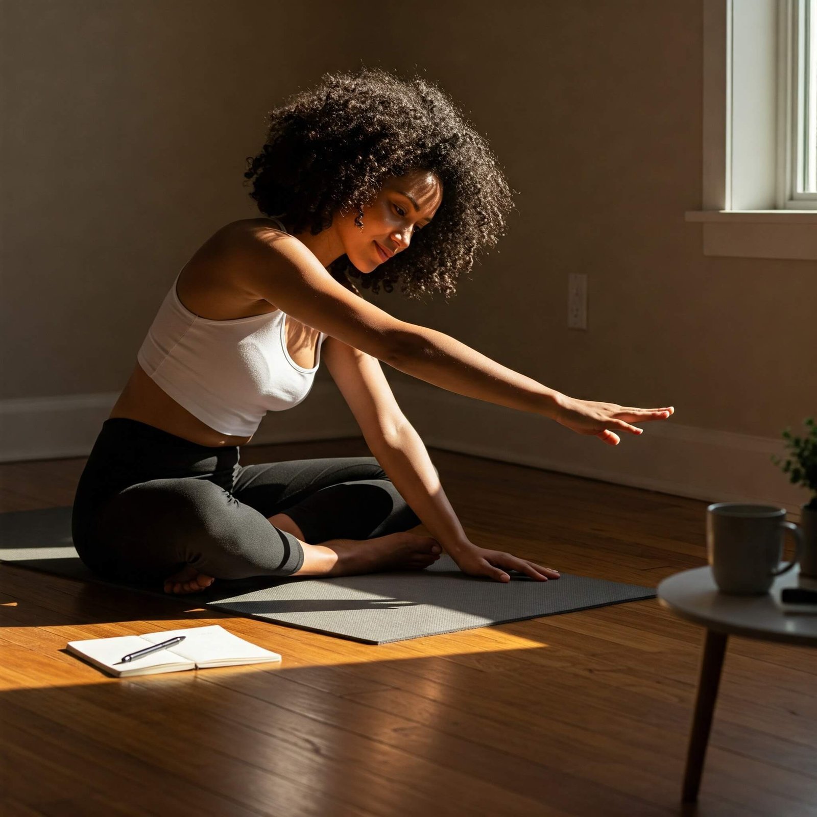 Sunrise yoga and journaling. Sunrise yoga and journaling.