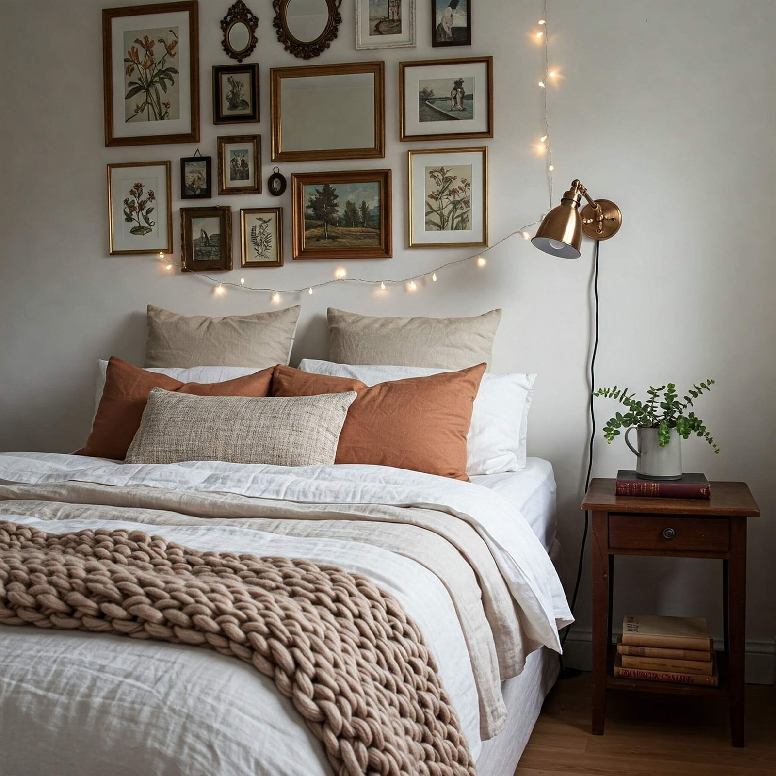 Pinterest-Worthy Bedroom Ideas You Can Recreate on a Budget Cozy neutral bedroom with gallery wall.